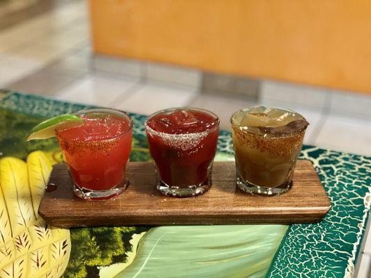 Margarita flight L to R (watermelon, triple berry, smokey tamarindo)