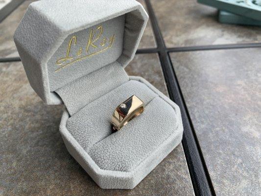 14k yellow gold signet with Lockshank band and diamond from Dad's ring