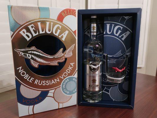 Yum, delectable Beluga Russian vodka with gift glass to boot, $24.99 (on sale).