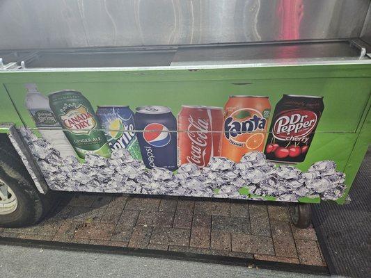 Lower shot of the truck with beverage display