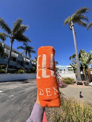 The orange beach towel for new patients!