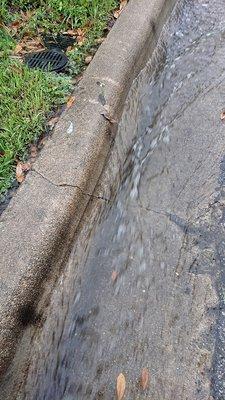 the curb is cracking due to water filling under the street