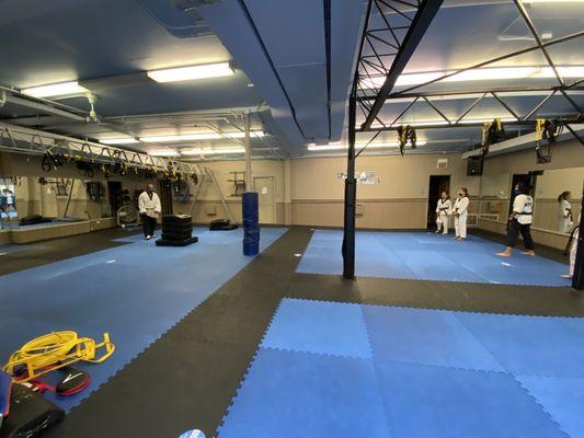 Downstairs - black belt training in session