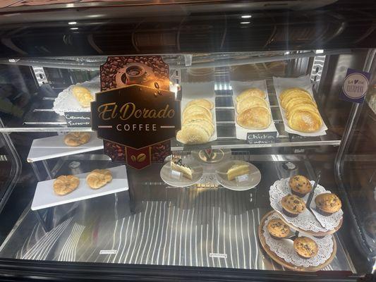 Pastries in display case