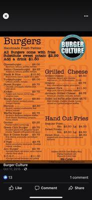 Menu from FB,