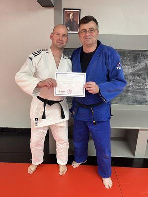 Proud to give Sebastiaan his Nidan (2nd degree black belt) certificate.