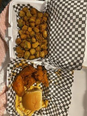 Small Platter (Spicy Lemon Pepper Wings w/ side of CRINKLE fries) + a large side of Okra