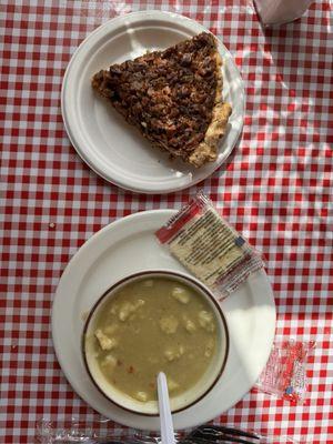 Sweet potato curry soup and Pecan/Butterscotch pie