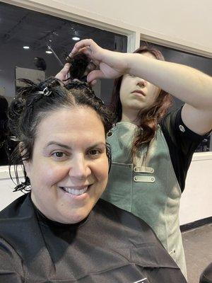 Getting my hair done by a soon to be professional!