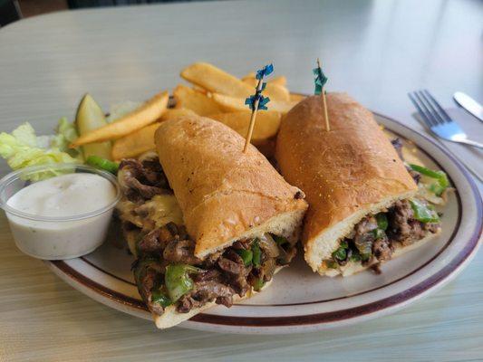 Lunch Special Pepper Steak Signature Sandwich.