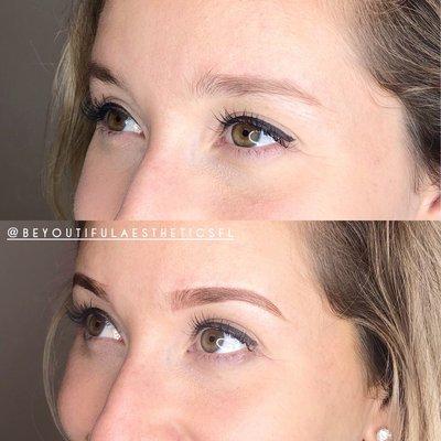 Fresh ombré powder brows for this blonde bombshell