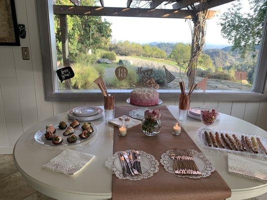 Rose gold strawberries and pretzel sticks