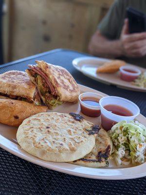 Torta Cubana, Beef Empanada, Chicken Cheese and Spinach Pupusas