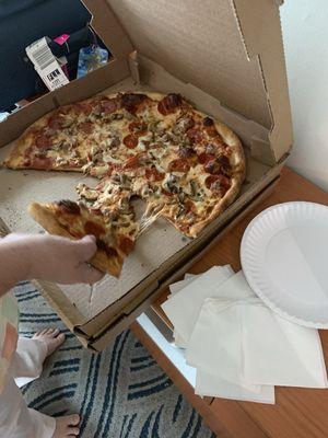 Pepperoni and mushroom pizza