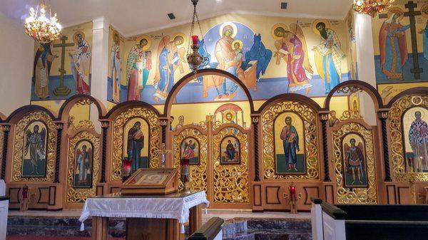 A view of the iconostasis and the altar.