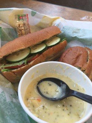 Veggie sandwich with Broccoli and cheese soup