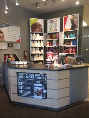 front desk with all the hair products...waiting on my hair cut by Nina..