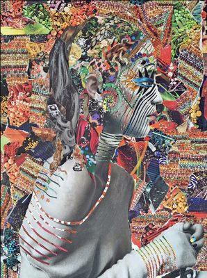 Mixed media collage art by Miami artist Katy Hirschfeld