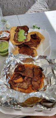 Tacos and quesataco. Meat is very tender and flavorful.