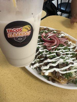 Horchata and Nachos de Asada