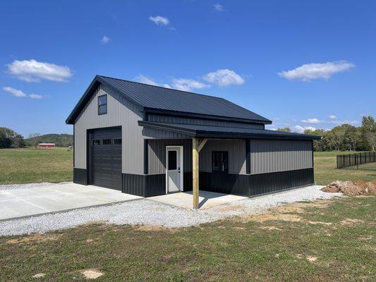 30x40x14 garage with 7x10x10 attached shed