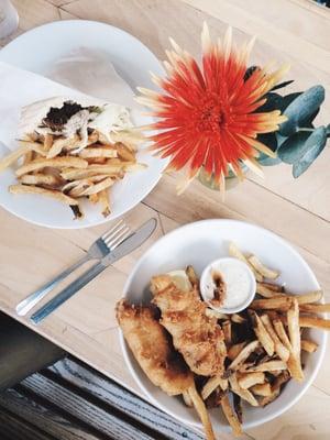 Falafel sandwich ($8) and fish n chips ($12)