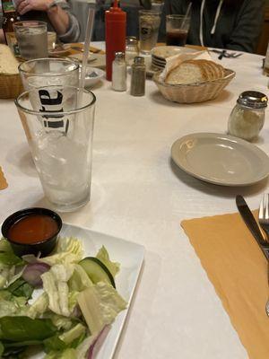 The salad and soup and the bread and butter looks very good and it tastes good too