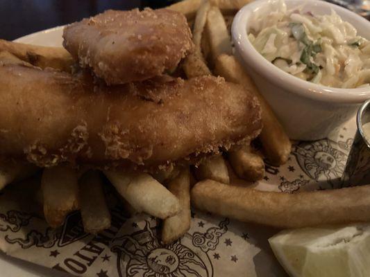 Fish and Chips, cod with buttermilk Cole slaw