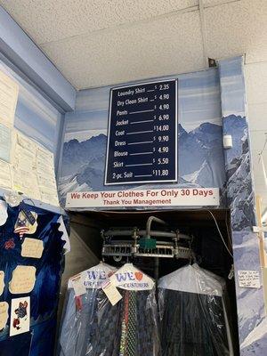 Dry Cleaning prices