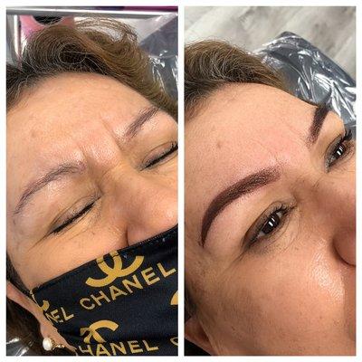 Before and after Ombre Brows