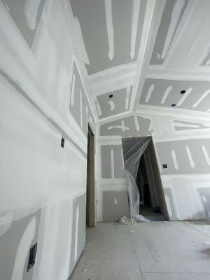 Another master bedroom with drywall , 3 coats and sanded ready for primer. KT BlueBoard Plastering  (603)321-4886