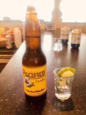 Ice cold Pacifico & Tequila shot!