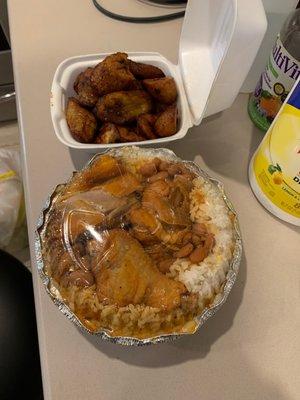 Stew chicken and Fried Yellow Plantains