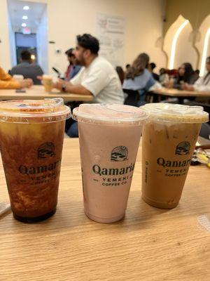 Araysi Yemeni Smoothie (left) Strawberry Smoothie (middle) Iced Aden (right)