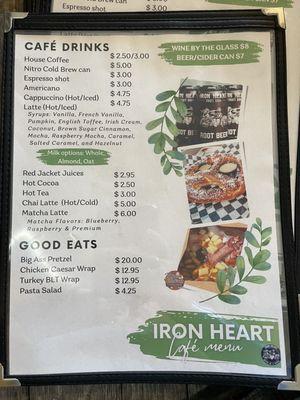 Iron Heart Cafe Menu