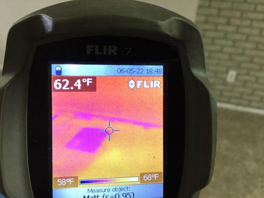 Moisture visible only through the infrared camera at basement carpet