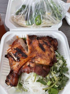 5-spice chicken (noodles and bag of sprouts/basil on the side for the pho that comes with it).