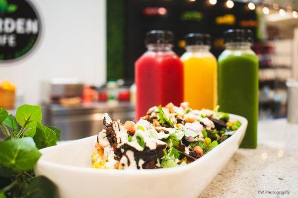 Oyster Mushroom Rice Bowl with Cold-Pressed Juices