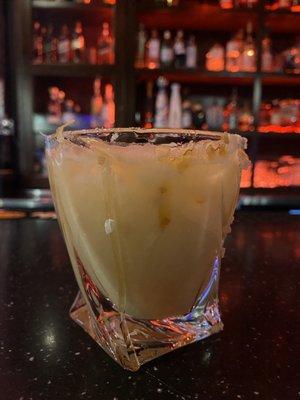 Coconut margarita w/ 1800 Coconut Tequila, Grand Marnier, fresh orange, & lime juice in simple syrup (9/23/2022)