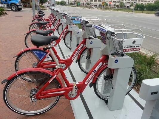 Bike Sharing Station. Newly installed throughout the city of Fort Worth just yesterday. How cool is that!??