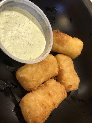 Mac n cheese bites with cilantro lime sauce