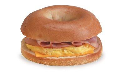 Bagel egg, ham and cheese sandwich