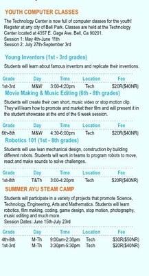 Youth Computer Class Schedule @ Bell Tech.