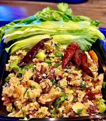 Vegetarian / Vegan version of the Nam Khao - Laotian lettuce wraps with a crispy rice filling. Super flavorful!