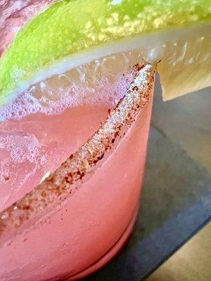 Watermelon margarita with spicy salt!