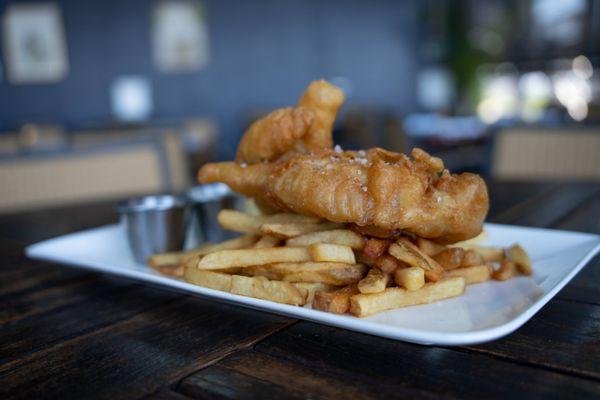 Tempura battered rock cod and kennebec french fries