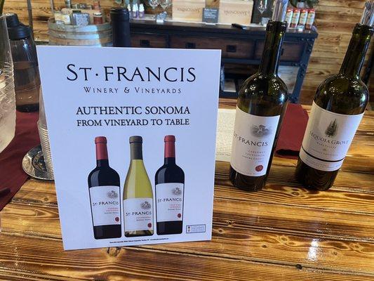 Saturday evening's featured tasting wines