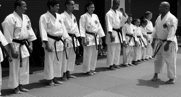 Sensei Leung and students performing a demonstration.