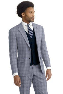 custom suit plaid pattern with navy vest www.romatailorsllc.com