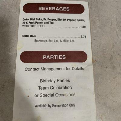 Drink menu